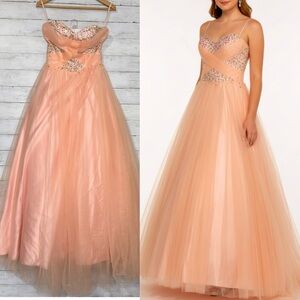 Peach Beaded Tulle Ball Gown Prom Dress LightInTheBox Crisscross Bodice Size 2/4